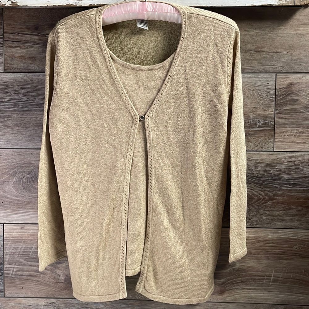 Sag Harbor Women’s Small Beige One-Piece Layered Cardigan Sweater Acrylic Rayon